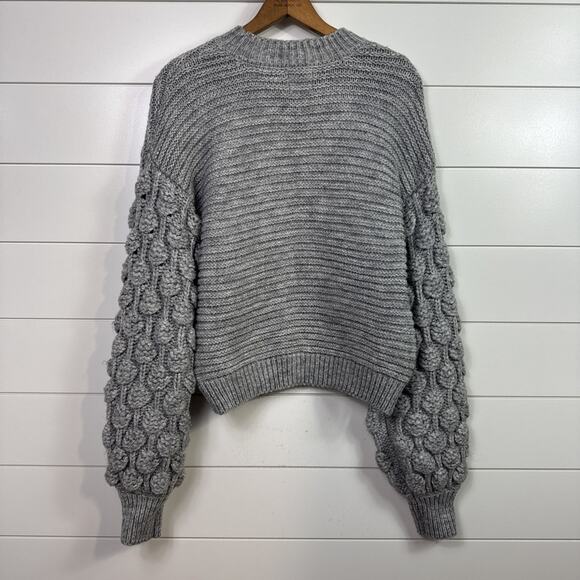 Harper Heritage Chunky Knit Boho Rosalyn Bobble Sleeve Sweater Gray sz M - Picture 4 of 6